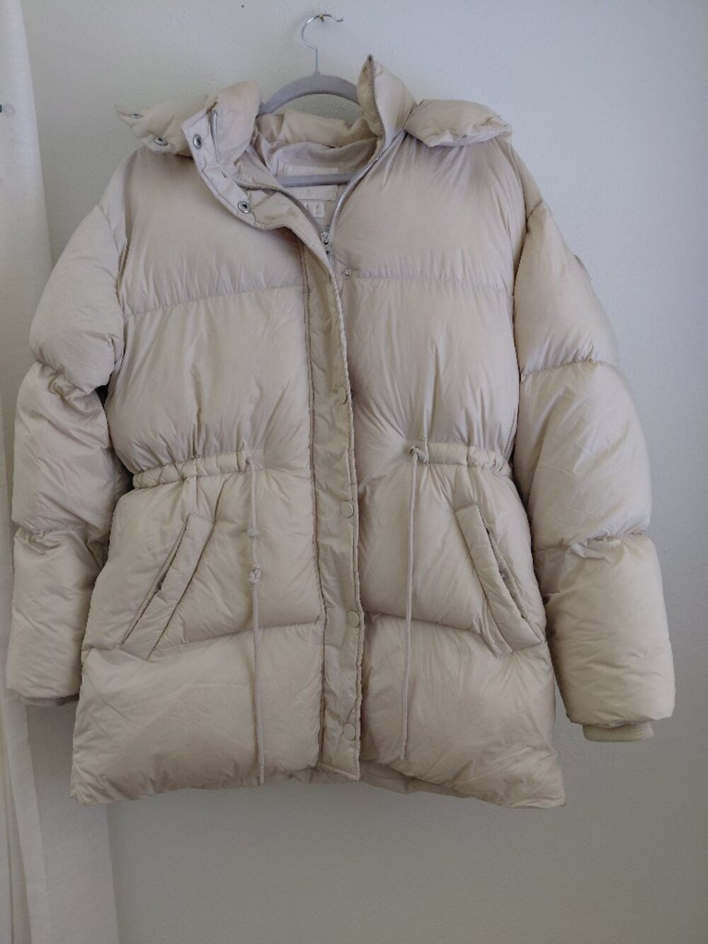 Abercrombie and Fitch Air Cloud Puffer Cream Coat Hood Womens Medium